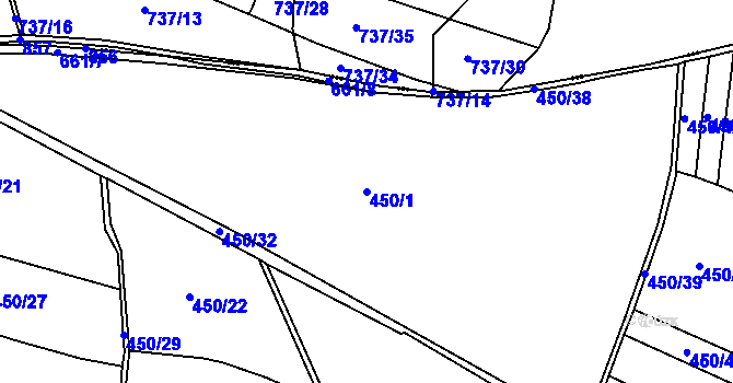 Parcela st. 450/1 v KÚ Milíčeves, Katastrální mapa