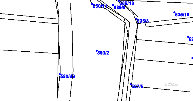 Parcela st. 550/2 v KÚ Milíčeves, Katastrální mapa