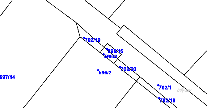 Parcela st. 596/3 v KÚ Milíčeves, Katastrální mapa