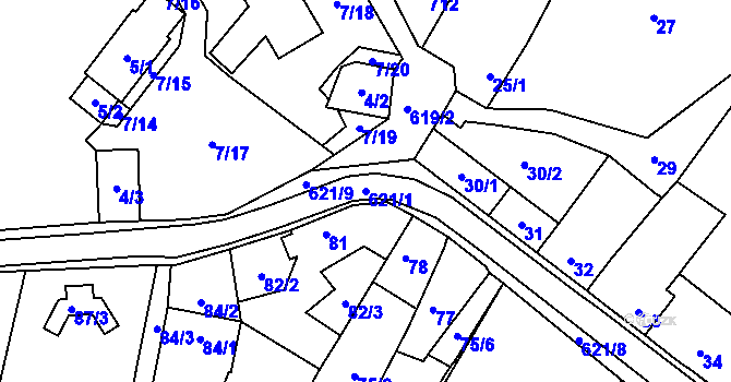 Parcela st. 621/1 v KÚ Milíčeves, Katastrální mapa