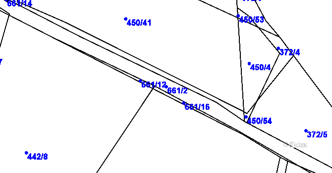 Parcela st. 661/2 v KÚ Milíčeves, Katastrální mapa