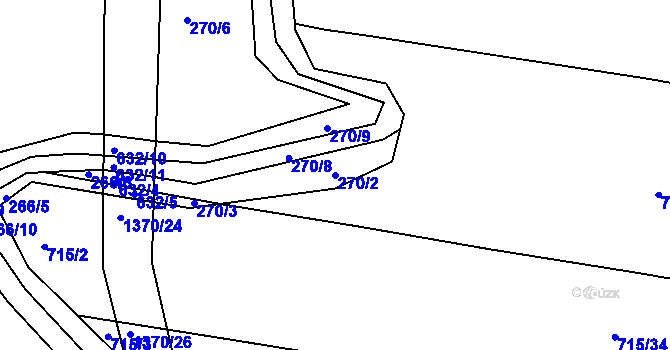 Parcela st. 270/2 v KÚ Milíčeves, Katastrální mapa