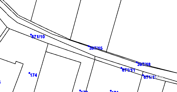 Parcela st. 397/15 v KÚ Milíčeves, Katastrální mapa