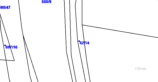 Parcela st. 527/4 v KÚ Milíčeves, Katastrální mapa