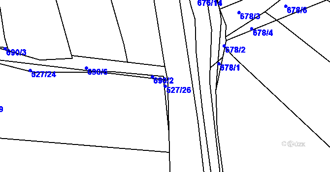 Parcela st. 527/26 v KÚ Milíčeves, Katastrální mapa