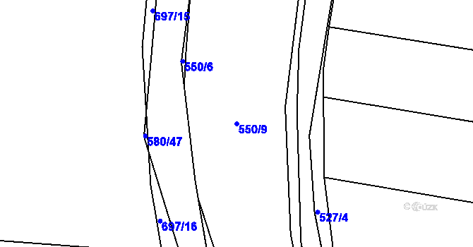 Parcela st. 550/9 v KÚ Milíčeves, Katastrální mapa