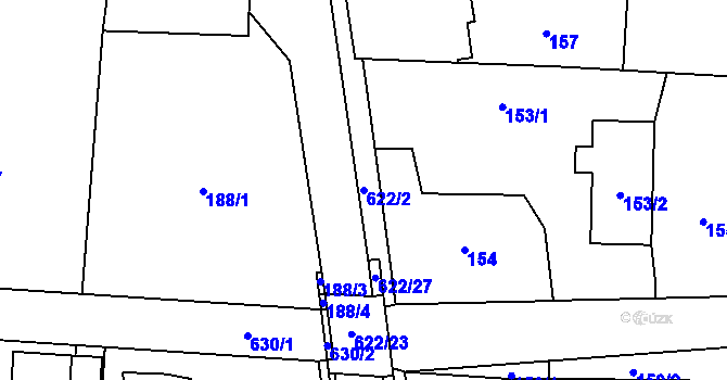 Parcela st. 622/2 v KÚ Milíčeves, Katastrální mapa