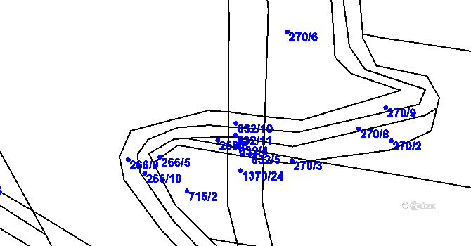 Parcela st. 632/10 v KÚ Milíčeves, Katastrální mapa