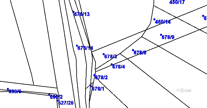 Parcela st. 678/3 v KÚ Milíčeves, Katastrální mapa