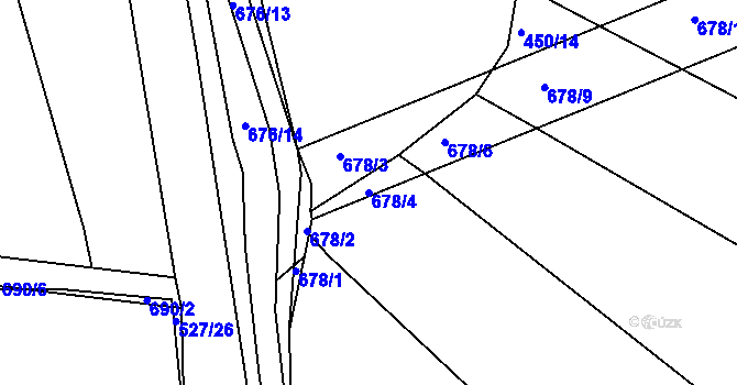 Parcela st. 678/4 v KÚ Milíčeves, Katastrální mapa