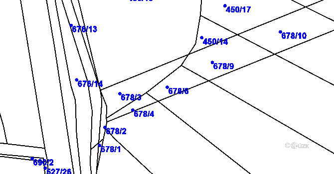 Parcela st. 678/6 v KÚ Milíčeves, Katastrální mapa