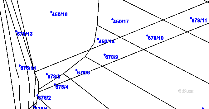 Parcela st. 678/9 v KÚ Milíčeves, Katastrální mapa