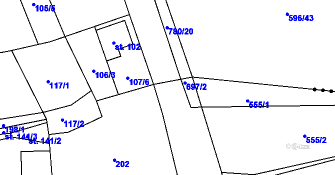 Parcela st. 697/1 v KÚ Milíčeves, Katastrální mapa