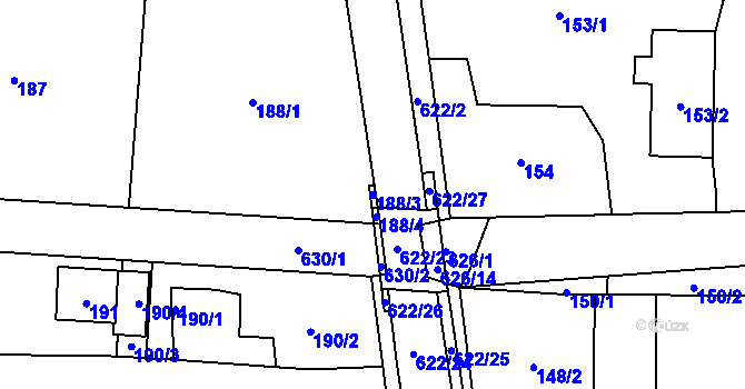 Parcela st. 188/3 v KÚ Milíčeves, Katastrální mapa