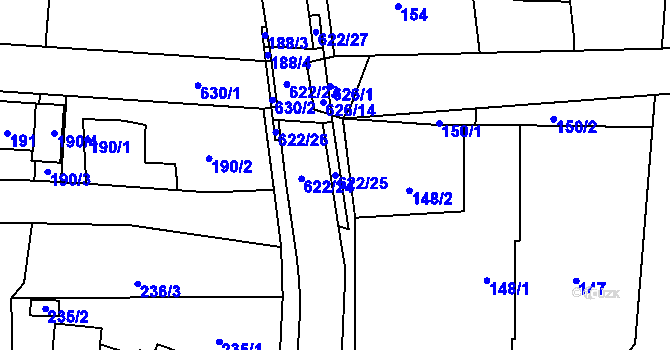 Parcela st. 622/25 v KÚ Milíčeves, Katastrální mapa