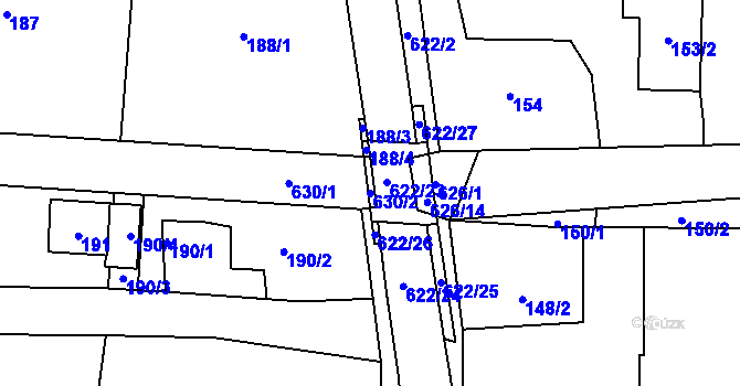 Parcela st. 630/2 v KÚ Milíčeves, Katastrální mapa