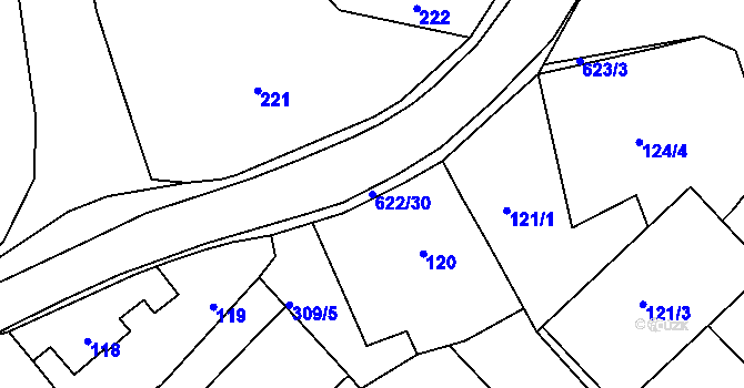 Parcela st. 622/30 v KÚ Milíčeves, Katastrální mapa