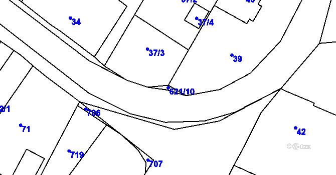 Parcela st. 621/10 v KÚ Milíčeves, Katastrální mapa