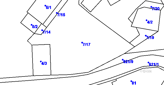 Parcela st. 7/17 v KÚ Milíčeves, Katastrální mapa