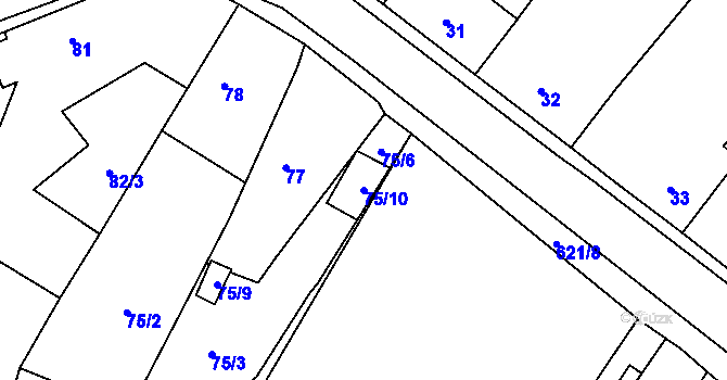 Parcela st. 75/10 v KÚ Milíčeves, Katastrální mapa