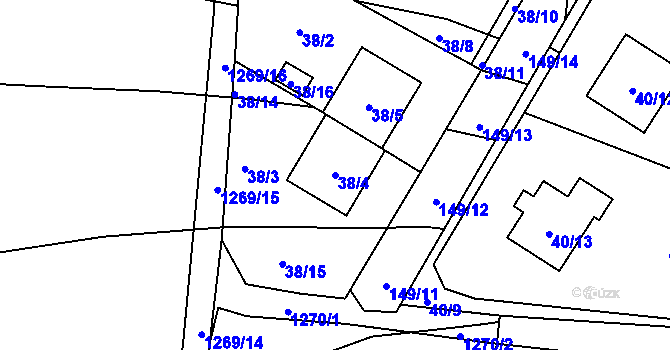 Parcela st. 38/4 v KÚ Slatiny, Katastrální mapa