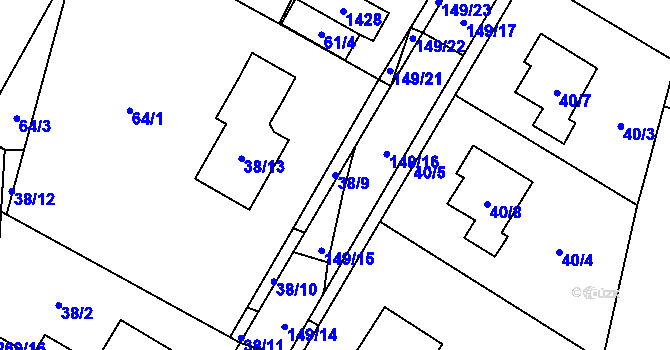 Parcela st. 38/9 v KÚ Slatiny, Katastrální mapa