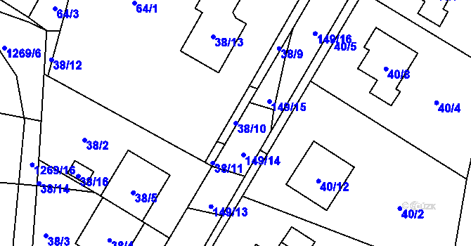Parcela st. 38/10 v KÚ Slatiny, Katastrální mapa