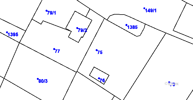 Parcela st. 75 v KÚ Slatiny, Katastrální mapa