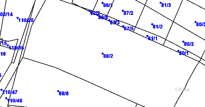 Parcela st. 88/2 v KÚ Slatiny, Katastrální mapa