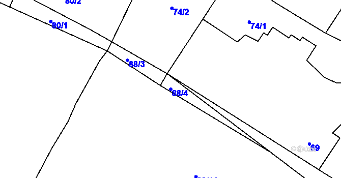 Parcela st. 88/4 v KÚ Slatiny, Katastrální mapa