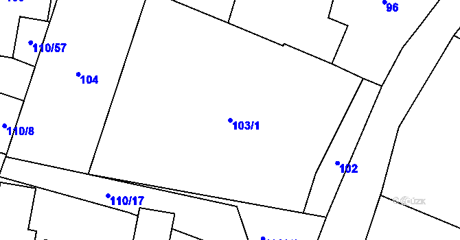 Parcela st. 103/1 v KÚ Slatiny, Katastrální mapa