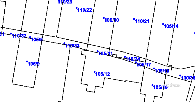 Parcela st. 105/11 v KÚ Slatiny, Katastrální mapa