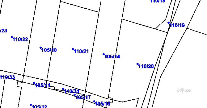 Parcela st. 105/14 v KÚ Slatiny, Katastrální mapa