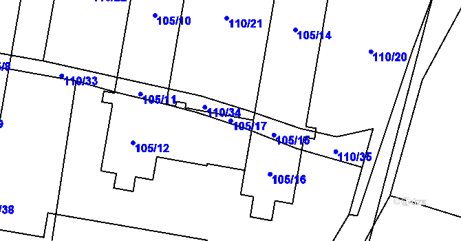Parcela st. 105/17 v KÚ Slatiny, Katastrální mapa