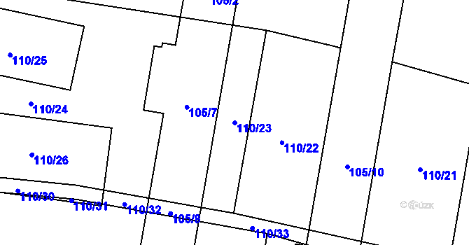 Parcela st. 110/23 v KÚ Slatiny, Katastrální mapa