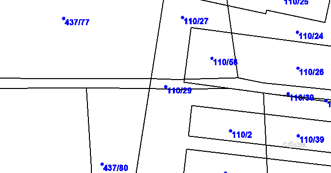 Parcela st. 110/29 v KÚ Slatiny, Katastrální mapa