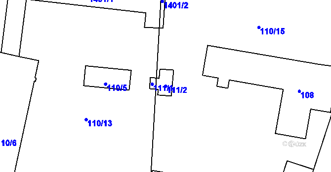 Parcela st. 111/2 v KÚ Slatiny, Katastrální mapa
