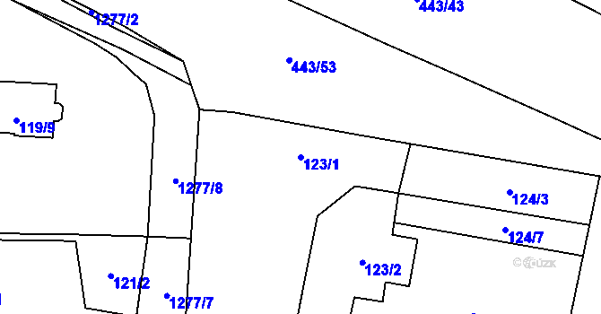 Parcela st. 123/1 v KÚ Slatiny, Katastrální mapa