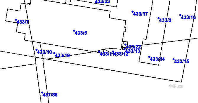 Parcela st. 433/11 v KÚ Slatiny, Katastrální mapa