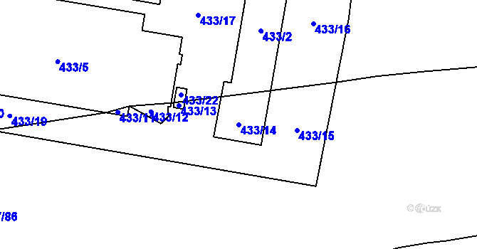 Parcela st. 433/14 v KÚ Slatiny, Katastrální mapa
