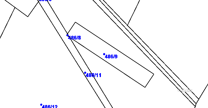 Parcela st. 486/9 v KÚ Slatiny, Katastrální mapa