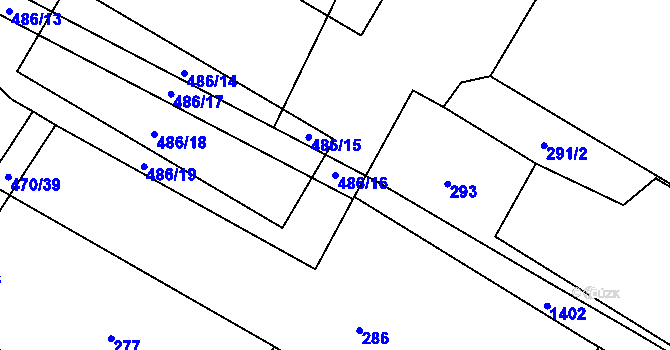 Parcela st. 486/16 v KÚ Slatiny, Katastrální mapa