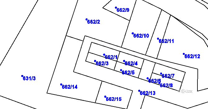 Parcela st. 662/1 v KÚ Slatiny, Katastrální mapa
