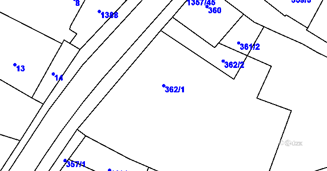 Parcela st. 362/1 v KÚ Slatiny, Katastrální mapa