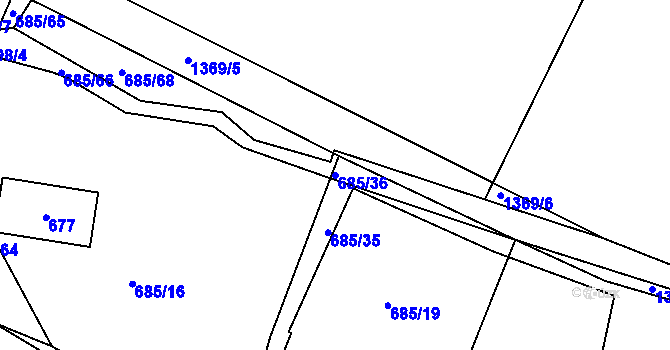 Parcela st. 685/36 v KÚ Slatiny, Katastrální mapa