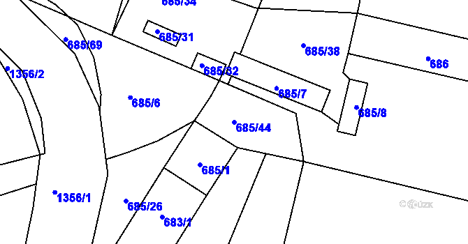 Parcela st. 685/44 v KÚ Slatiny, Katastrální mapa
