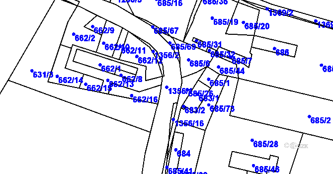 Parcela st. 1356/1 v KÚ Slatiny, Katastrální mapa