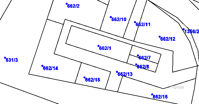 Parcela st. 662/5 v KÚ Slatiny, Katastrální mapa