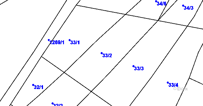 Parcela st. 33/2 v KÚ Slatiny, Katastrální mapa
