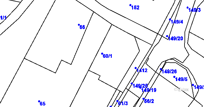 Parcela st. 60/1 v KÚ Slatiny, Katastrální mapa